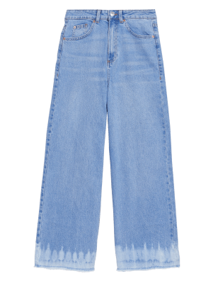 

Womens M&S Collection High Waisted Wide Leg Ankle Grazer Jeans - Light Indigo, Light Indigo