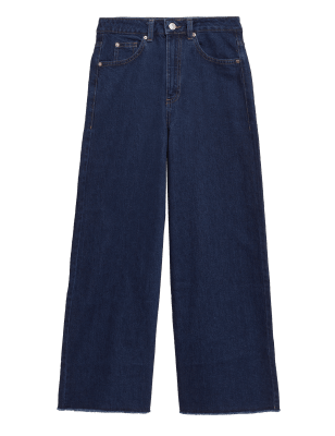 

Womens M&S Collection High Waisted Wide Leg Ankle Grazer Jeans - Indigo, Indigo