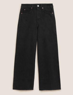 

Womens M&S Collection High Waisted Wide Leg Cropped Jeans - Black, Black