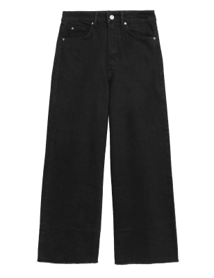 

Womens M&S Collection High Waisted Wide Leg Ankle Grazer Jeans - Black, Black