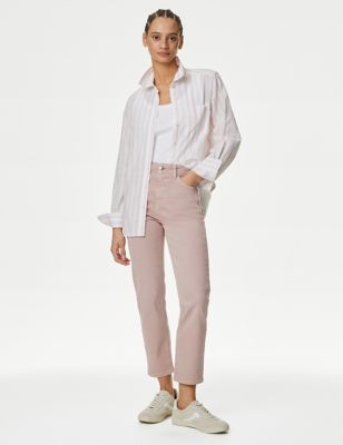 M&S Womens High Waisted Slim Fit Cropped Jeans - 6SHT - Pink, Pink,Soft Khaki,Indigo Mix,Light Indig
