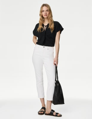 High Waisted Slim Fit Cropped Jeans