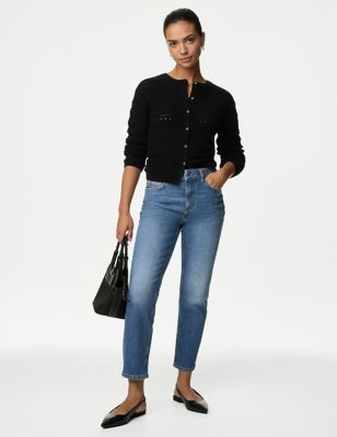 

Womens M&S Collection High Waisted Slim Fit Cropped Jeans - Medium Indigo, Medium Indigo