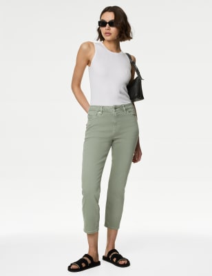 High Waisted Slim Fit Cropped Jeans