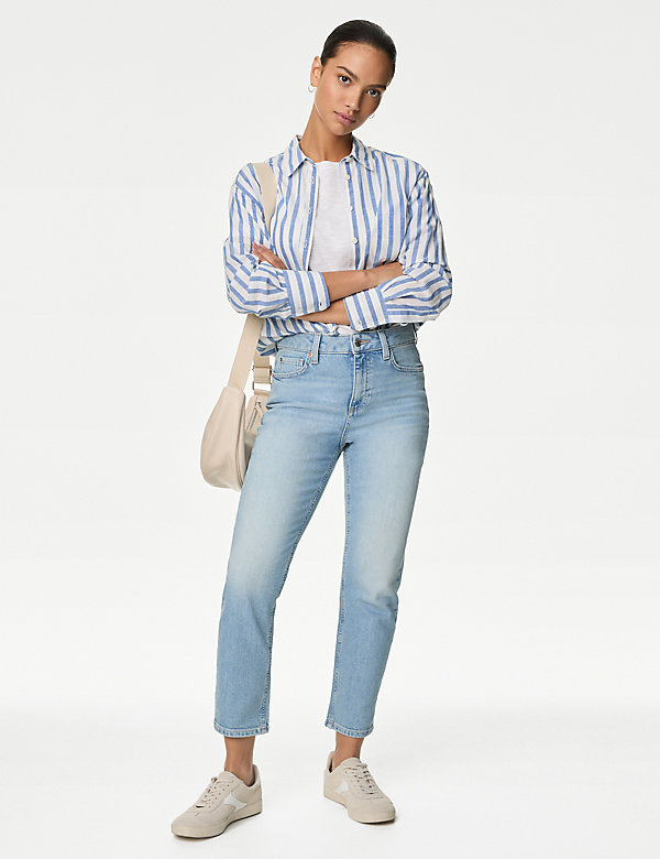 Kort model jeans met hoge taille en slanke pasvorm - NL