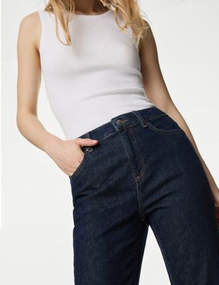 M&S Womens High Waisted Slim Fit Cropped Jeans - 8LNG - Indigo Mix, Indigo Mix,Pink,Soft Khaki,Light