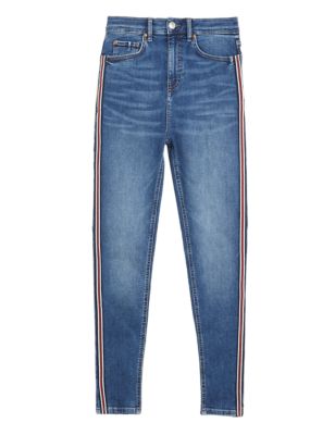 

Womens M&S Collection Ivy High Waisted Side Trim Skinny Jeans - Medium Indigo, Medium Indigo