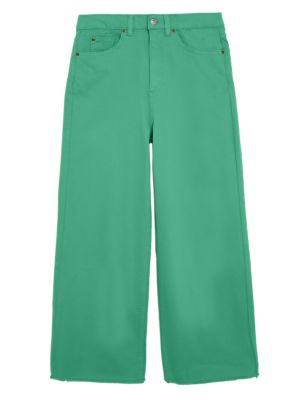 

Womens M&S Collection High Waisted Raw Hem Wide Leg Cropped Jeans - Spearmint, Spearmint