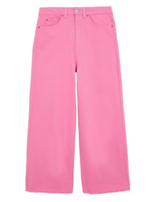 

Womens M&S Collection High Waisted Raw Hem Wide Leg Cropped Jeans - Rose Pink, Rose Pink