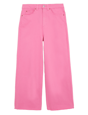 

Womens M&S Collection High Waisted Raw Hem Wide Leg Cropped Jeans - Rose Pink, Rose Pink