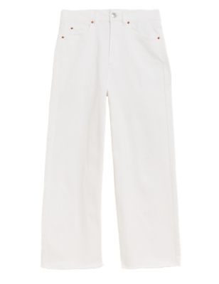 

Womens M&S Collection High Waisted Raw Hem Wide Leg Cropped Jeans - Soft White, Soft White