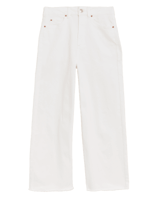 

Womens M&S Collection High Waisted Raw Hem Wide Leg Cropped Jeans - Soft White, Soft White