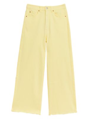 

Womens M&S Collection High Waisted Raw Hem Wide Leg Cropped Jeans - Light Citrus, Light Citrus
