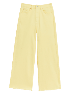 

Womens M&S Collection 3/4-Jeans mit hohem Bund, weitem Bein und ausgefranstem Saum - Light Citrus, Light Citrus