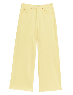 

Womens M&S Collection High Waisted Raw Hem Wide Leg Cropped Jeans - Light Citrus, Light Citrus