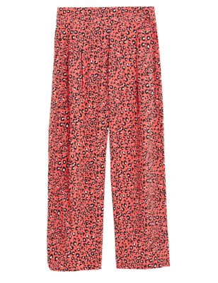 

Womens M&S Collection Printed Wide Leg Cropped Trousers - Coral Mix, Coral Mix