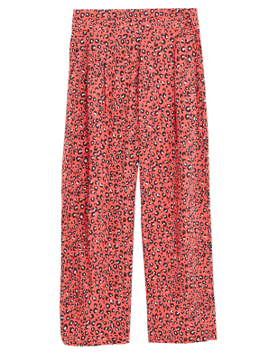 

Womens M&S Collection Printed Wide Leg Cropped Trousers - Coral Mix, Coral Mix