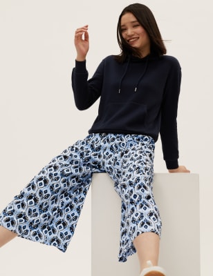 

Womens M&S Collection Printed Wide Leg Cropped Trousers - Blue Mix, Blue Mix