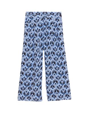 

Womens M&S Collection Printed Wide Leg Cropped Trousers - Blue Mix, Blue Mix