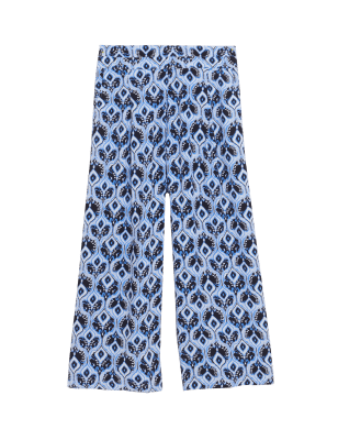 

Womens M&S Collection Printed Wide Leg Cropped Trousers - Blue Mix, Blue Mix