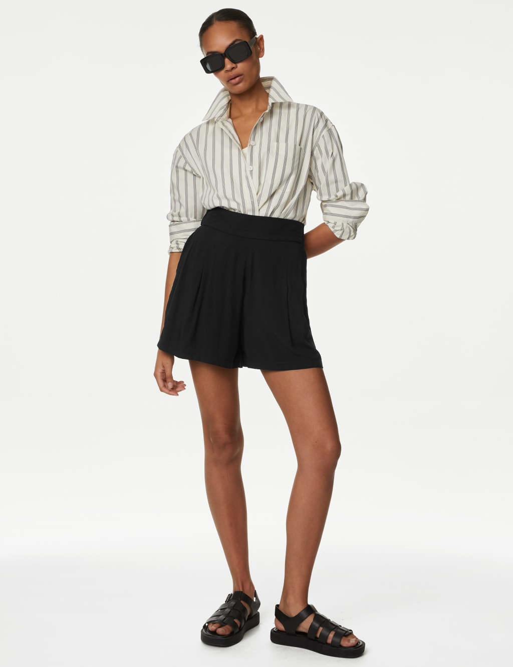 High Waisted Pleat Front Shorts image 1