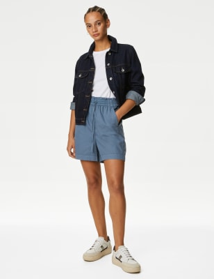 

M&S Collection Pantalón corto 100% algodón de cintura altaWomens - Air Force Blue, Air Force Blue