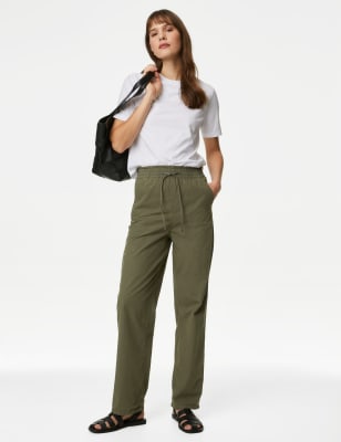 Pure Cotton Straight Leg Ankle Grazer Trousers