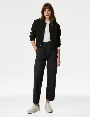 

Womens M&S Collection Pure Cotton Straight Leg Ankle Grazer Trousers - Black, Black