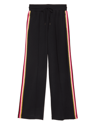 

Womens M&S Collection Side Stripe Wide Leg Trousers - Black, Black