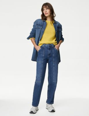 M&S Womens Mid Rise Cargo Ankle Grazer Jeans - 16SHT - Medium Indigo, Medium Indigo,Light Indigo