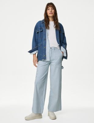 Ruimvallende carpenter-jeans met hoge taille en wijde pijpen - BE