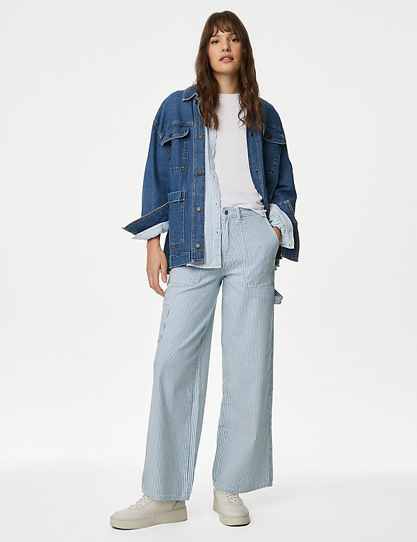 Relaxed High Waisted Carpenter Wide Leg Jeans - JE