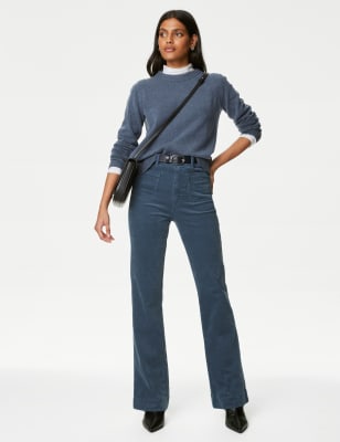 

Womens M&S Collection Cord High Waisted Flared Trousers - Air Force Blue, Air Force Blue