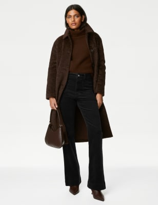 Dark Brown Cord High Waist Flared Trousers