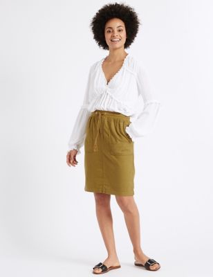 Linen Rich Straight Mini Skirt
