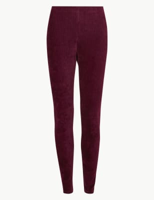 Ex M&S Ladies Fern Green Corduroy High Waisted Leggings