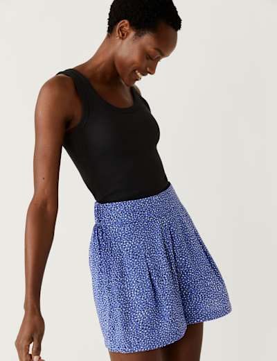 Printed Pleat Front Shorts