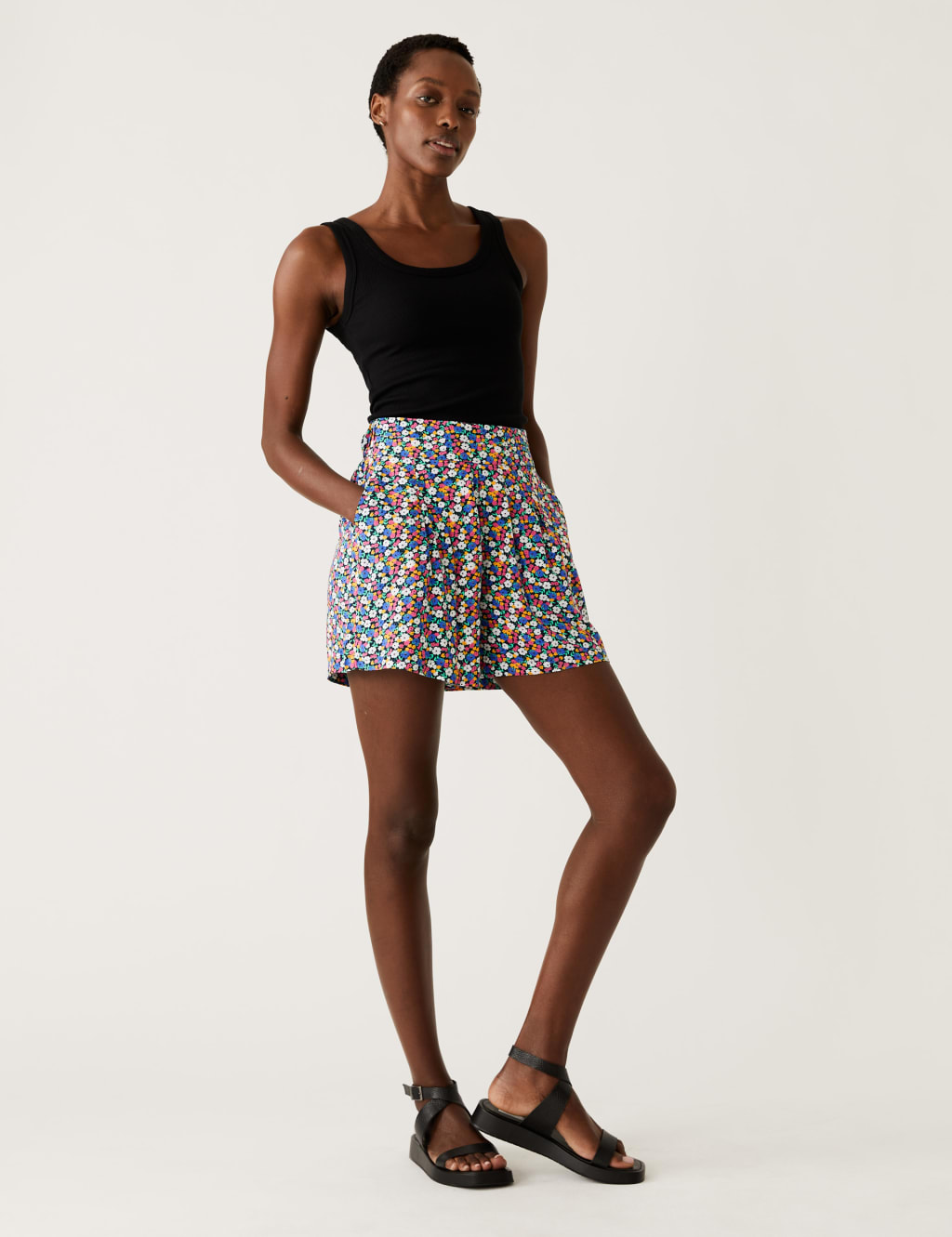 Printed Pleat Front Shorts image 2