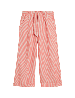 

Womens M&S Collection Pure Linen Crop Wide Leg Trousers - Coral Mix, Coral Mix