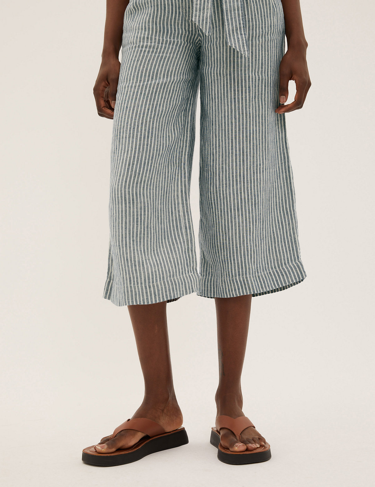 Pure Linen Crop Wide Leg Trousers
