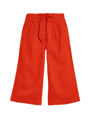 

Womens M&S Collection Pure Linen Crop Wide Leg Trousers - Tomato, Tomato