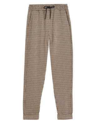

Womens M&S Collection Jersey Checked Drawstring Tapered Trousers - Brown Mix, Brown Mix