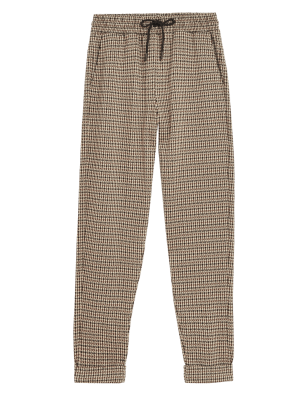 

Womens M&S Collection Schmal zulaufende Jersey-Hose mit Karomuster und Kordelzug - Brown Mix, Brown Mix