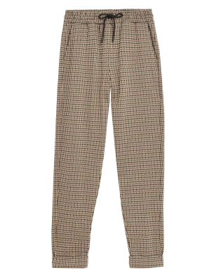 

Womens M&S Collection Jersey Checked Drawstring Tapered Trousers - Brown Mix, Brown Mix