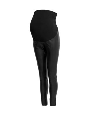 M&S Womens Maternity Leather Look Over Bump Leggings
