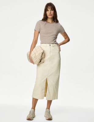 

Womens M&S Collection Denim Midi Skirt - Ecru, Ecru