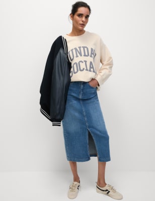 

Womens M&S Collection Denim-Midi-Rock - Medium Indigo, Medium Indigo