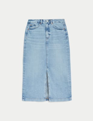 

Womens M&S Collection Midirock aus Denim mit offener Front - Light Indigo, Light Indigo