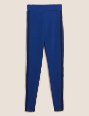 

Womens M&S Collection Leggings mit hohem Bund und Streifendetail an der Seite - Blue, Blue