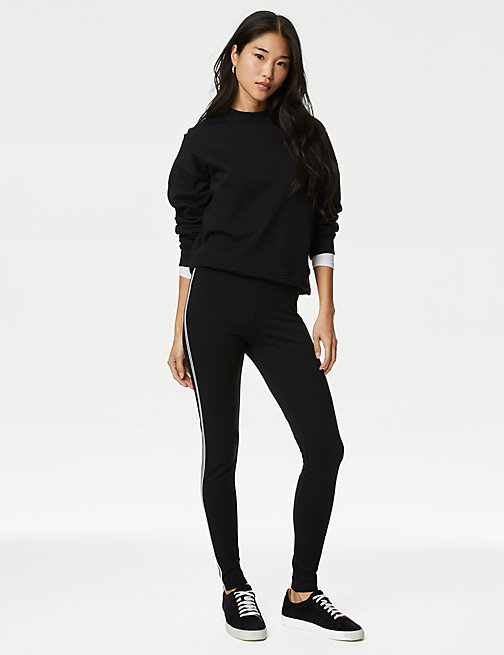 Marks And Spencer Womens M&S Collection Side Stripe High Waisted Leggings - Black Mix, Black Mix